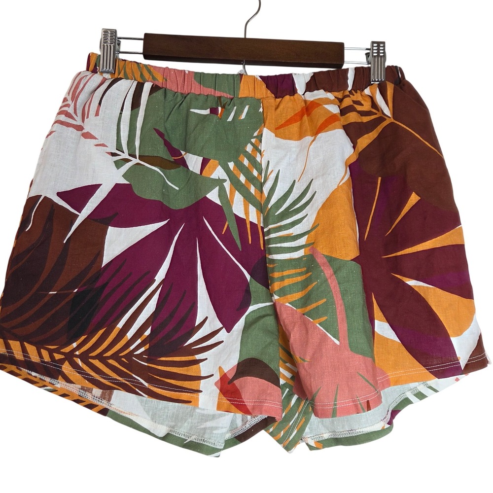 Vitamin A Tropical Leaf Print Linen Blend Pull On Shorts Women's M NWOT